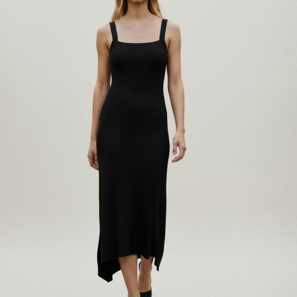 The Drop Amelia Black Ribbed Hi Low Midi Tank Dress Women's Size XL NWOT